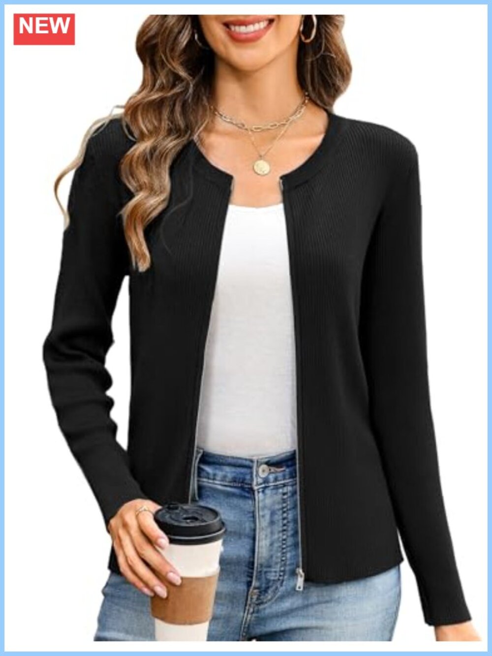 Totatuit Women's Long Sleeve Zip Up Sweater Lightweight Cardigan Crew Neck